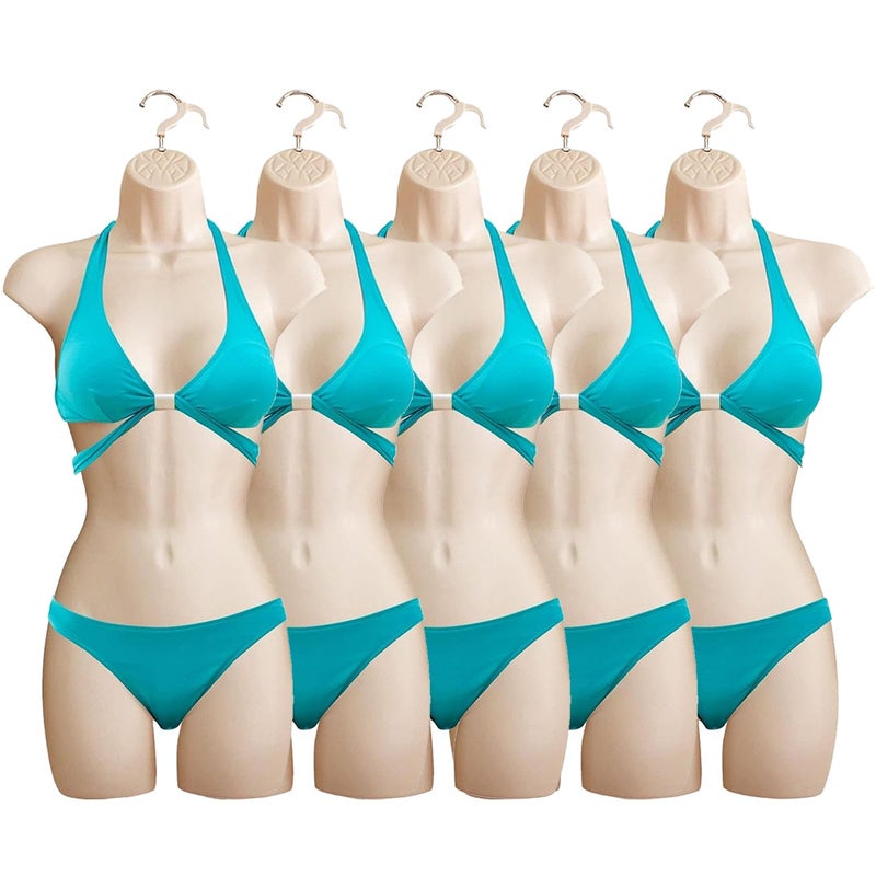 DisplayTown Flesh Female Mannequin Hip Long Hollow Back Body Torso Dress Form & Hanging Hook, S-M Sizes (5 Pack, Flesh) - Image 1